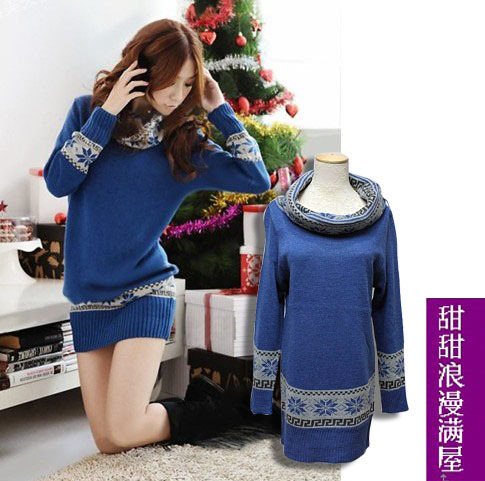 2013 autumn and winter women 96113 medium-long blue turtleneck sweater outerwear