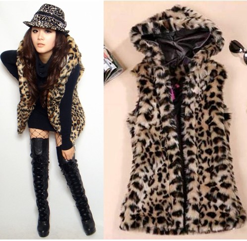 2013 autumn and winter women autumn c88052 fashion hooded leopard print vest