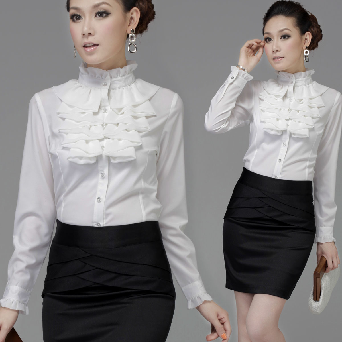 2013 autumn and winter Women Elegant shirt  ol lady all-match work wear long-sleeve shirt female ruffle shirt