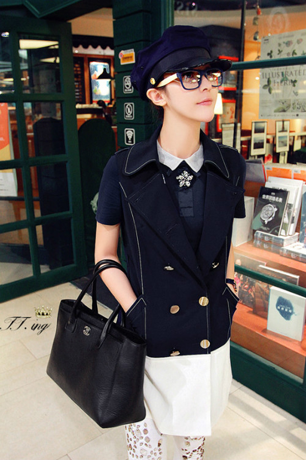 2013 autumn and winter women fashion suit collar double breasted medium-long vest outerwear