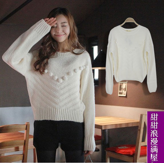 2013 autumn and winter women h0519 casual small fresh hair balls interspersion pullover sweater