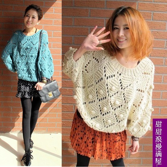 2013 autumn and winter women h20024 sweet all-match sphere plaid bat sweater outerwear