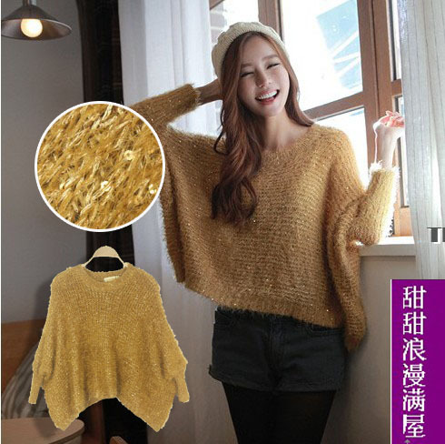 2013 autumn and winter women h7146 loose batwing sleeve sweater interspersion faux paillette