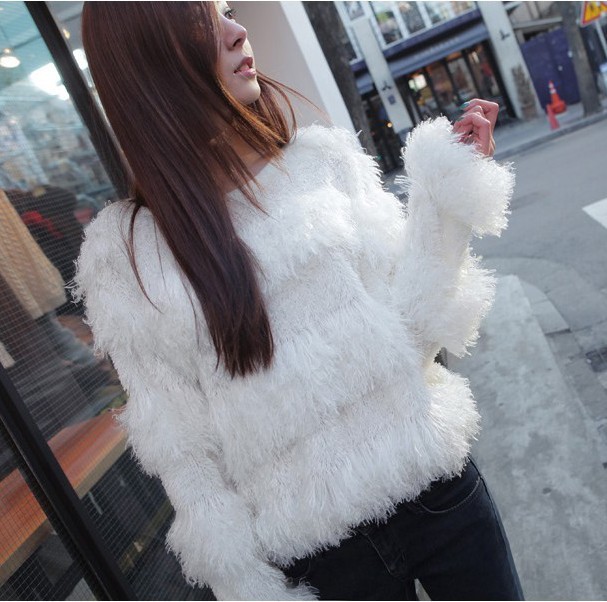 2013 autumn and winter women h8412 sweet princess plush faux white sweater