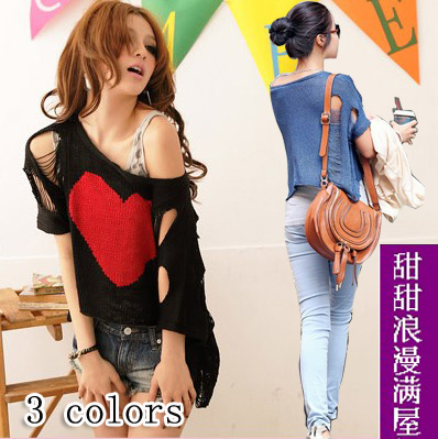 2013 autumn and winter women hot-selling 374043 hole love cutout all-match sweater outerwear