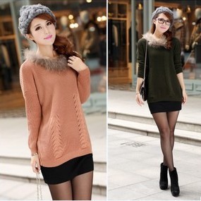 2013 autumn and winter women loose raccoon fur all-match sweater basic shirt medium-long sweater female