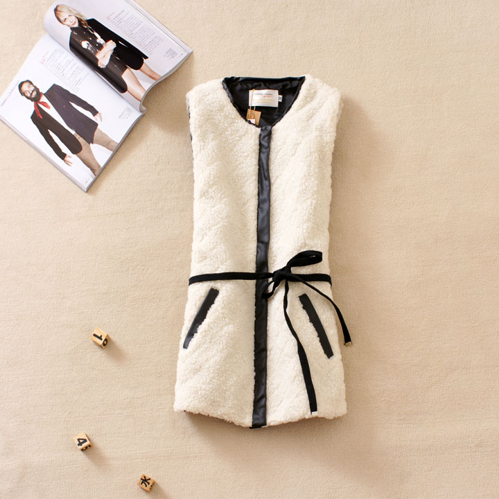 2013 autumn and winter women outerwear fashion vintage PU patchwork wool medium-long domesticated hen thickening cotton vest