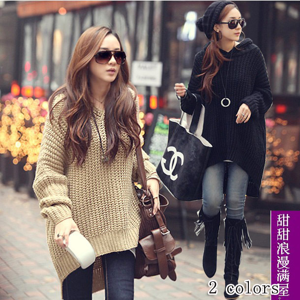 2013 autumn and winter women personalized 23312 low-high loose solid color with a hood sweater outerwear