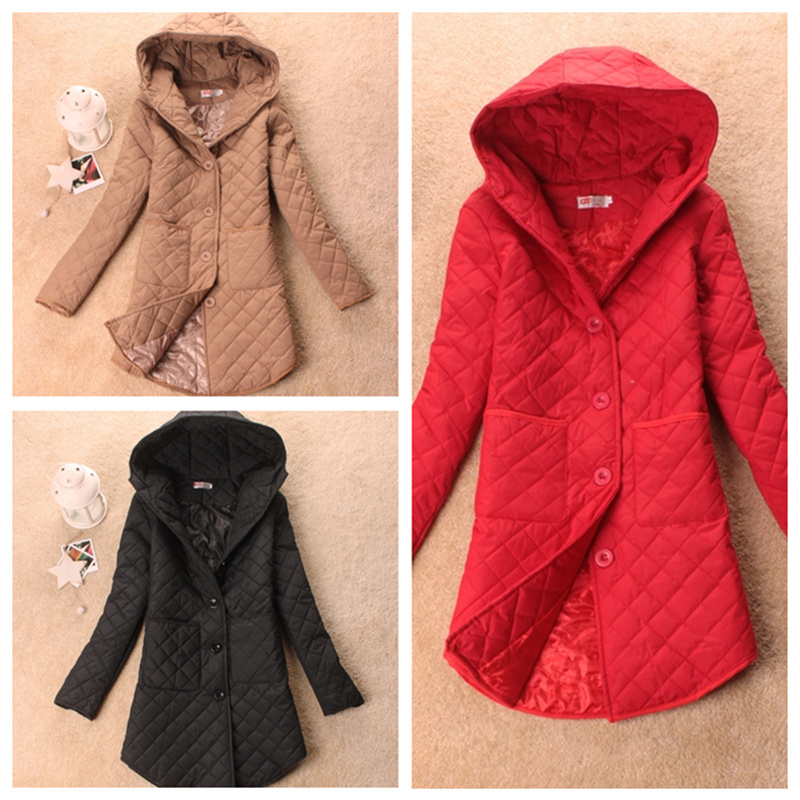 2013 autumn and winter women's outerwear hooded dimond plaid medium-long single breasted cardigan cotton clothes