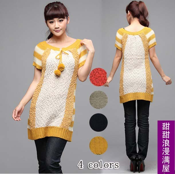 2013 autumn and winter women s1032 sweet cute fur ball medium-long short-sleeve sweater dress