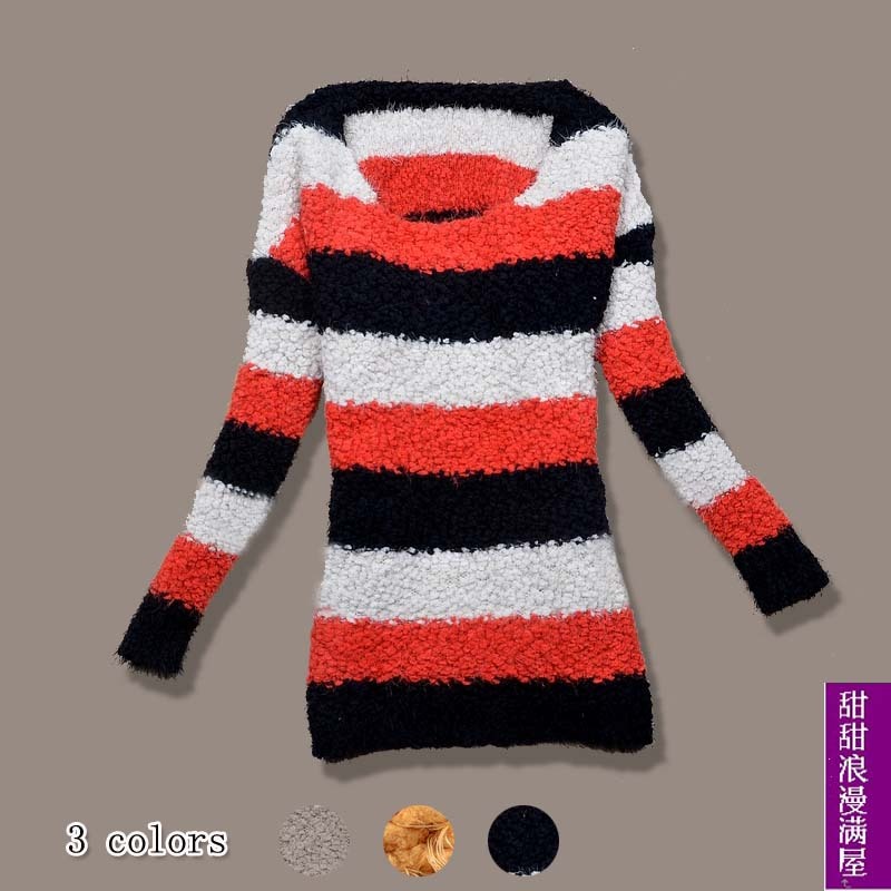 2013 autumn and winter women s3232 casual stripe loose sweater outerwear