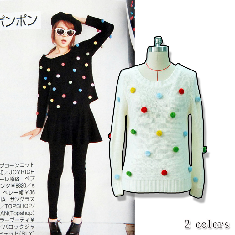 2013 autumn and winter women sweet m52037 multicolour hair balls pullover sweater outerwear