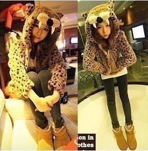 2013 autumn and winter women the trend of new arrival plus size with a hood leopard print cardigan plush overcoat outerwear