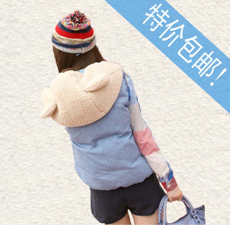 2013 autumn and winter women women's fashion thermal with a hood solid color cartoon panda vest