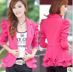 2013 autumn blazer fashion quality chiffon ruffle elegant short jacket