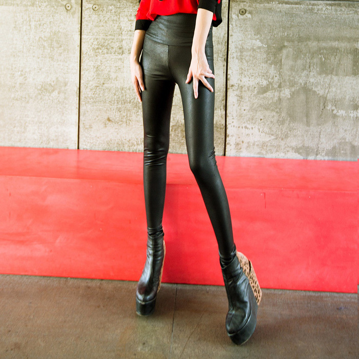 2013 autumn fashion all-match high waist thin legging snake-print leather pants elastic black red tight women skinny rock