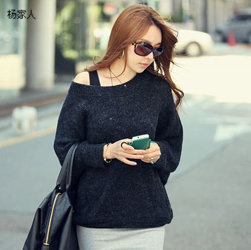 2013 autumn fashion plus size loose batwing sleeve sweep push-up knitted sweater outerwear