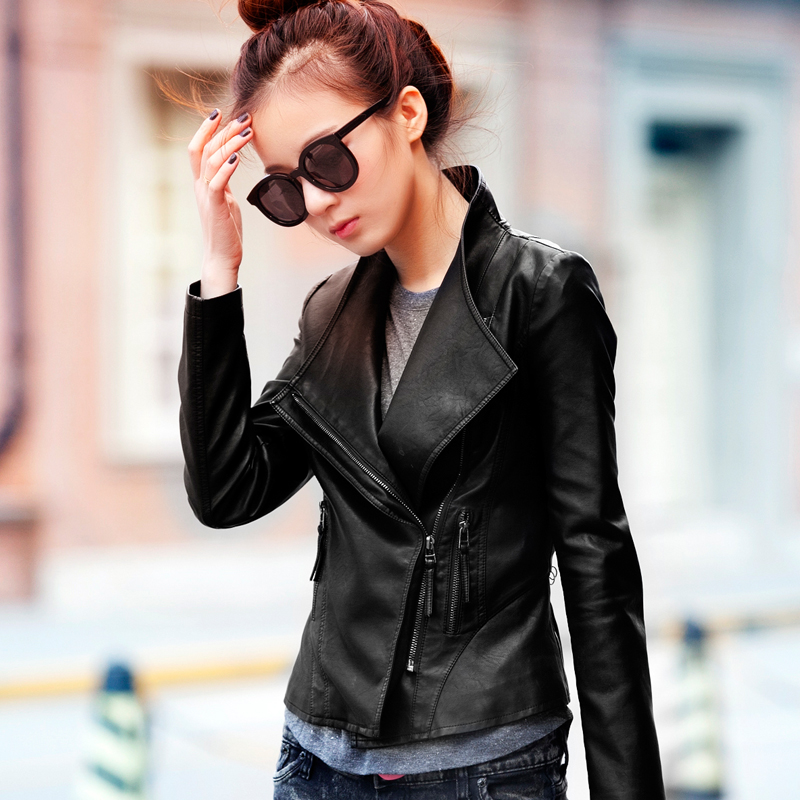 2013 autumn new arrival PU outerwear jacket fashion motorcycle short design slim women's leather clothing outerwear