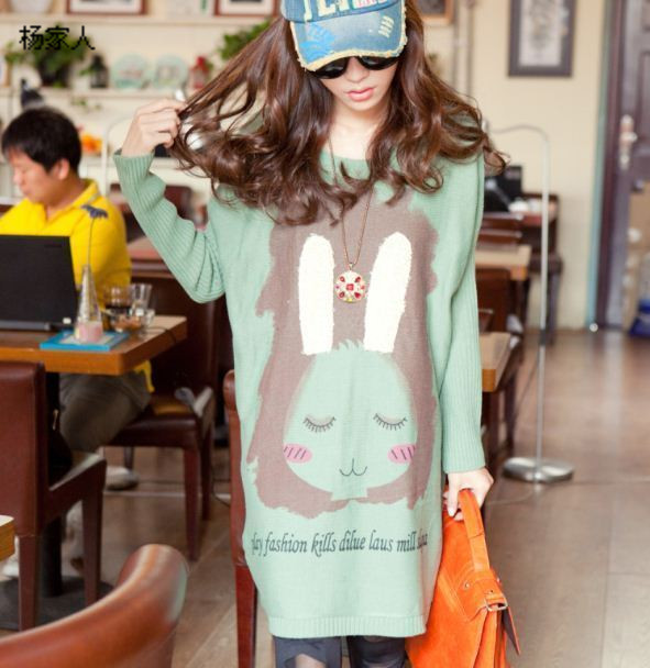 2013 autumn new arrival women's cartoon rabbit loose medium-long pullover knitted long-sleeve sweater outerwear