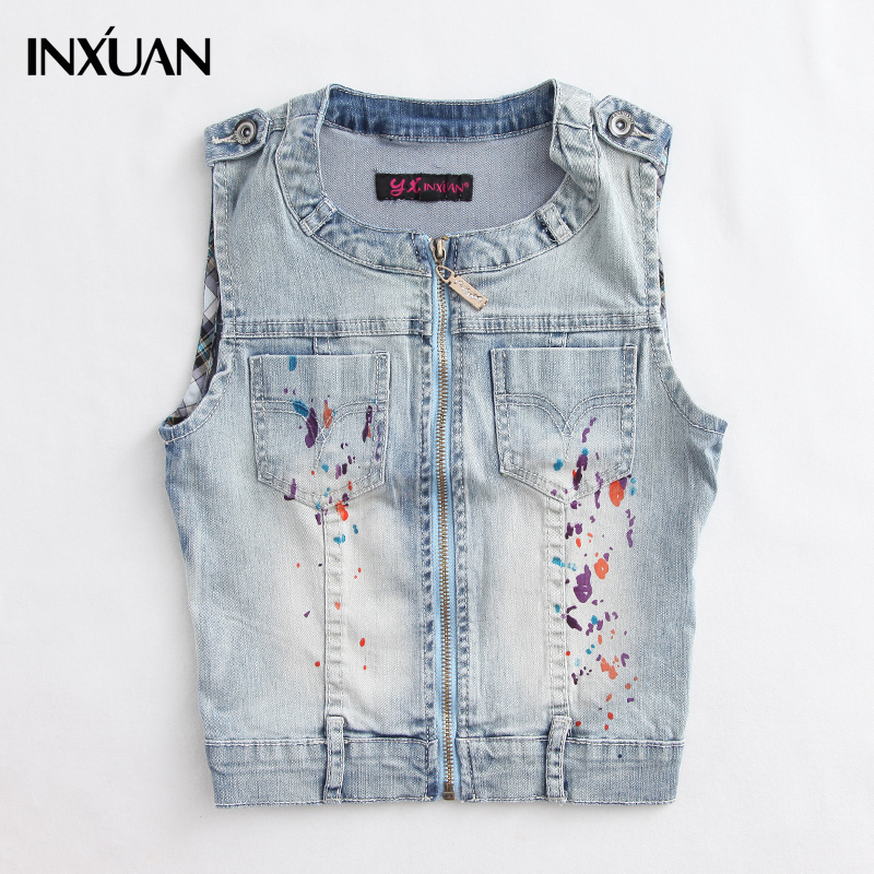 2013 autumn sleeveless denim vest female vest short design paint