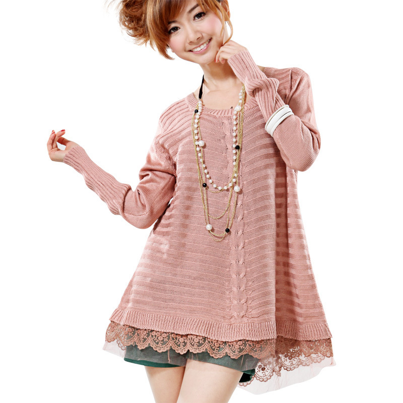 2013 Autumn sweater dress sweet lace sweep loose all-match Women 2013 long-sleeve sweater fashion Free Shipping