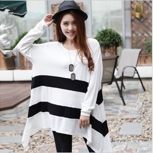 2013 autumn t-shirt color block long-sleeve medium-long t-shirt