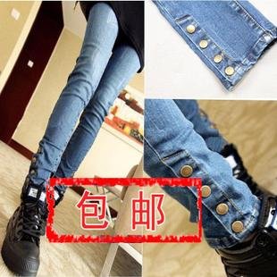 2013 autumn trousers tight buttons skinny pants pencil pants jeans female casual pants  denim jeans