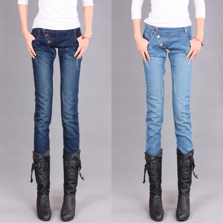 2013 Autumn& Winter Women Mid-wasit Skinny Jeans Harem Style Dark/Light Blue Classic  Commuting Jeans Free Shipping NCMPGNN