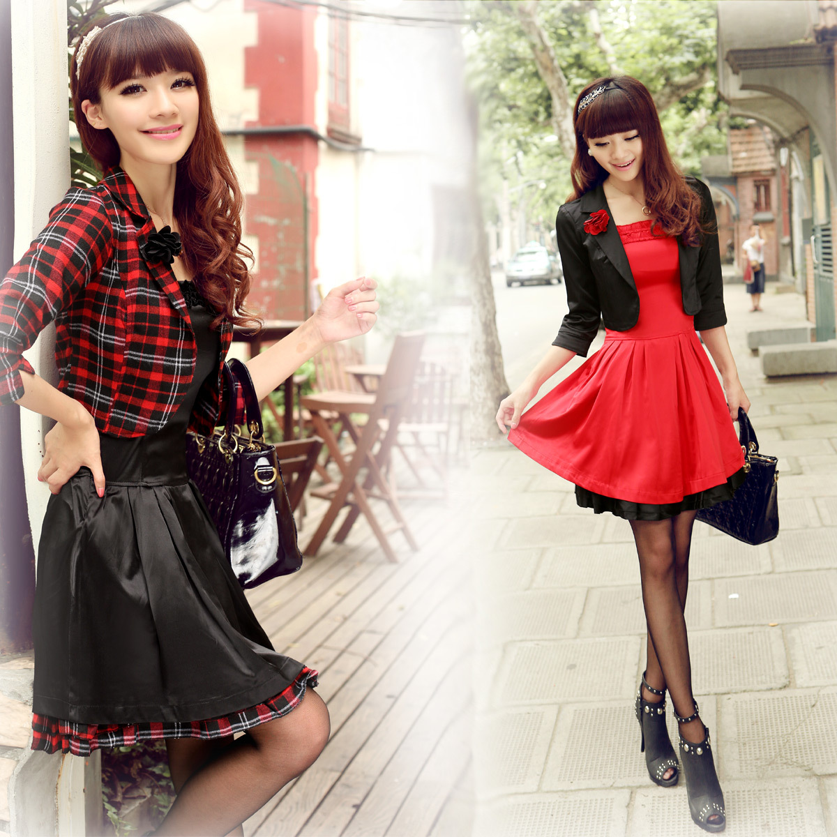 2013 autumn women one-piece dress fashion gentlewomen 2 piece skirt set half sleeve three quarter sleeve one-piece dress