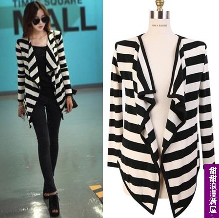 2013 autumn women's 099281 women's stripe large lapel no button slim coat