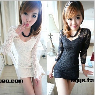 2013 autumn women's 47479 sweet slim sexy slim hip long-sleeve lace sleeve basic shirt