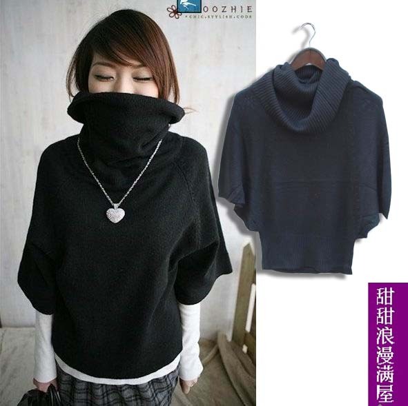 2013 autumn women's 869401 casual all-match solid color turtleneck bat half sleeve sweater