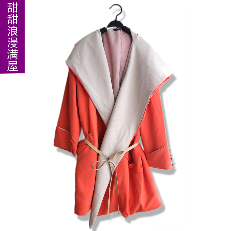 2013 autumn women's 94212 sweet princess orange three quarter sleeve hooded trench lacing outerwear