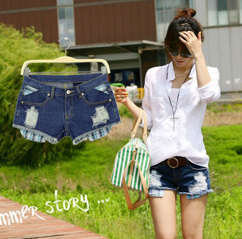 2013 autumn women's a9729 casual fashion pocket blue flash gel denim shorts