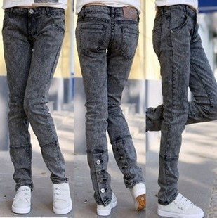 2013 autumn women's button jeans pencil pants skinny pants free shipping