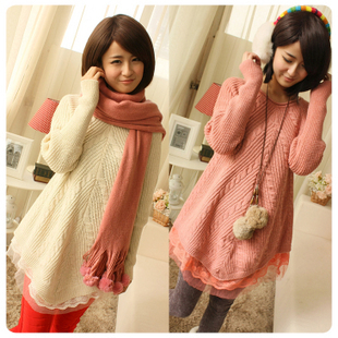 2013 autumn women's lace loose all-match slim  outerwear female pullover sweater   Free Shipping