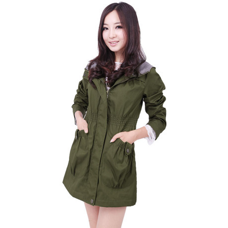 2013 autumn women's plus size fashion trench 100% cotton thin waist hooded trench female outerwear spring and autumn