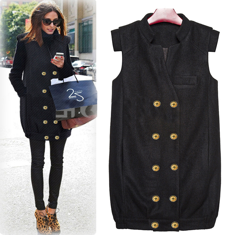 2013 basic skirt black women's long design slim hip vest thick double breasted woolen vest