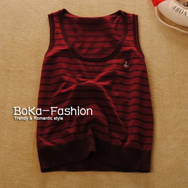 2013 bear pattern stripe knitted V-neck all-match vest