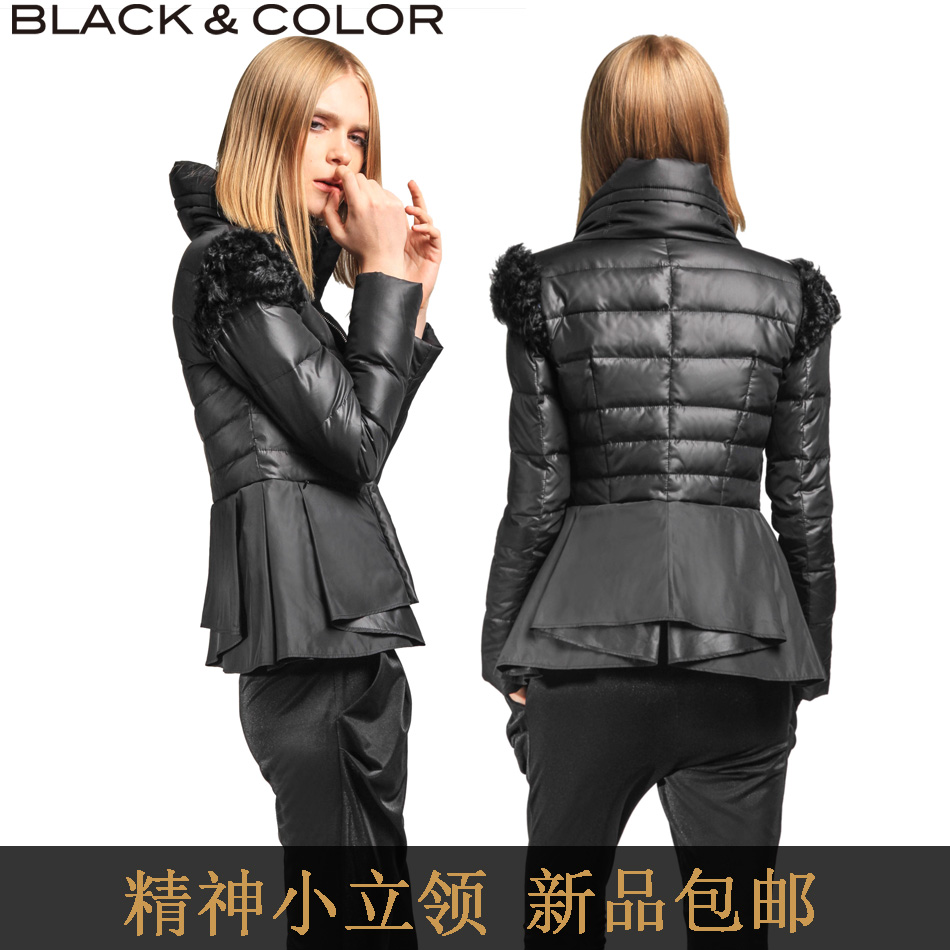 2013 berber fleece black ruffle thin down coat female short design small stand collar