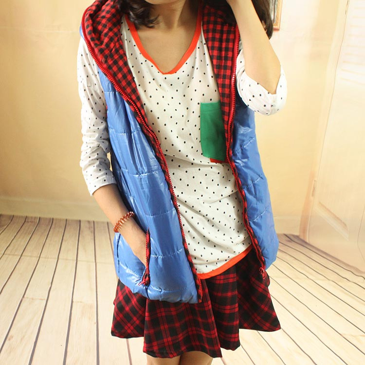 2013 blue with a hood solid color clip cotton vest vest sleeveless short jacket 1239