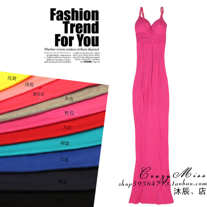 2013 Bohemia modal solid color long dress spaghetti strap beach dress