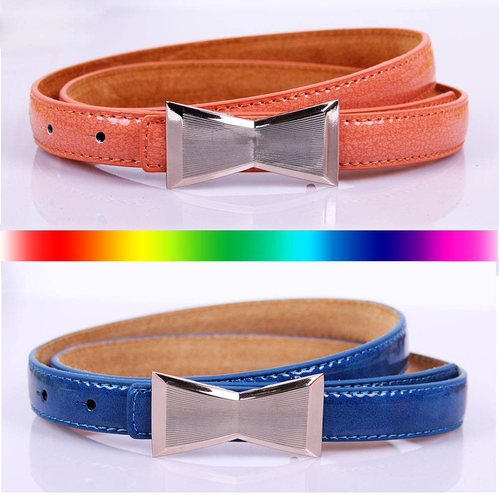 2013 bow quality roast japanned leather thin belt genuine leather strap chromophous cowhide female bottom