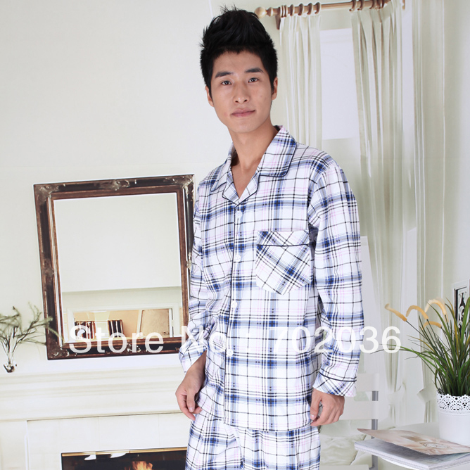 2013 Brand New Men's Leisure Cotton Long Sleeved Pajamas Striped Clothes At Home  Free Shipping