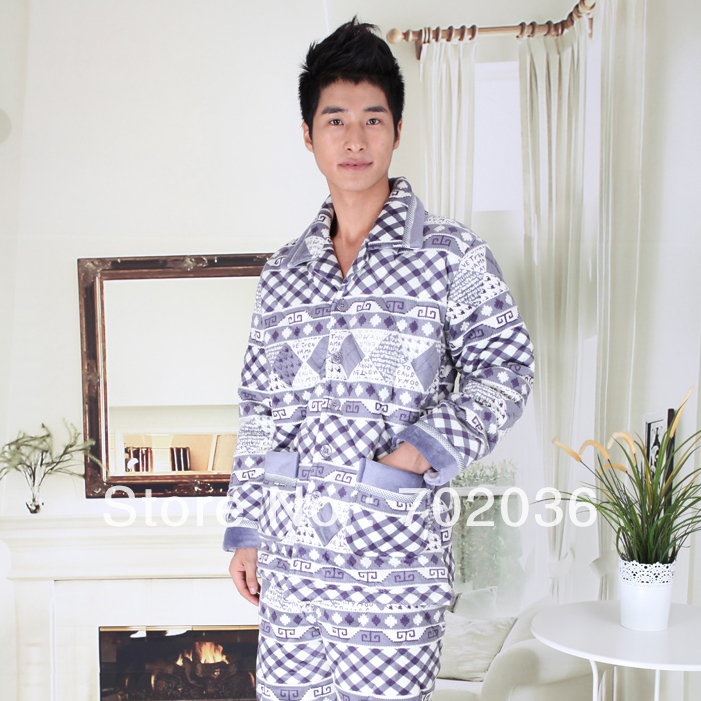 2013 Brand New Men's Thickening Coral Cashmere Pajamas Plus Cotton Home Service Package Free Shipping