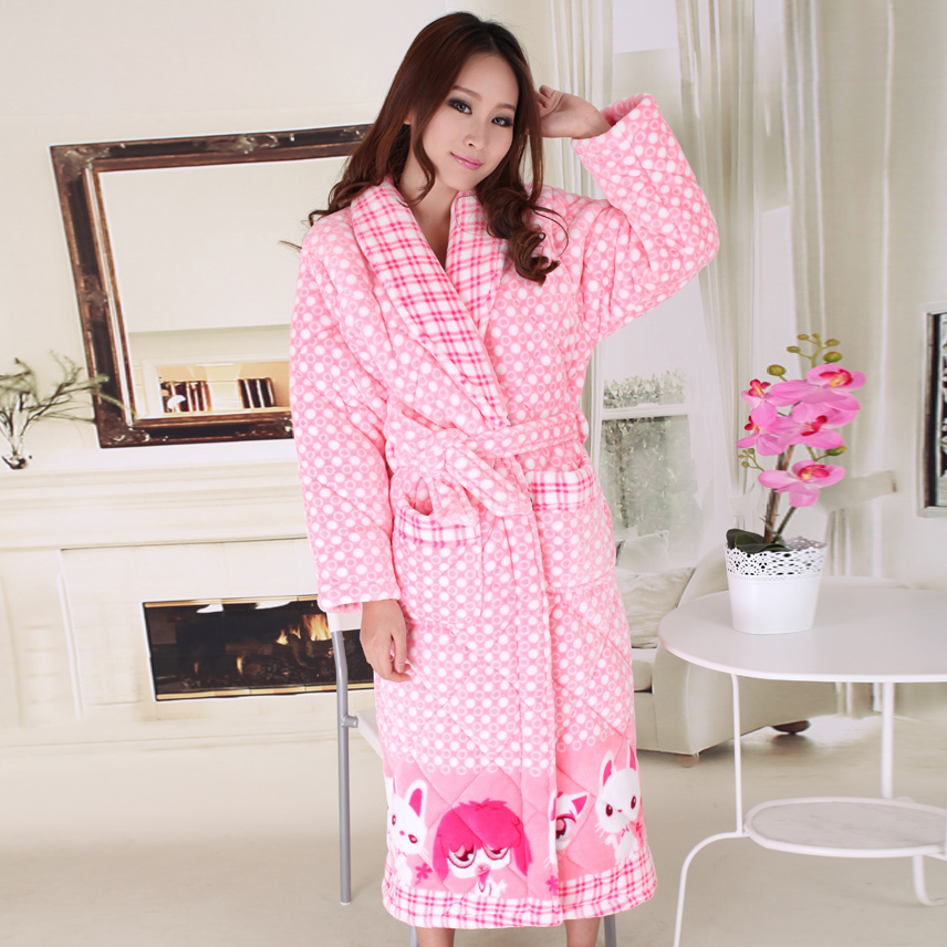 2013 Brand New Woman's Thick Warm Coral Fleece Plus Cotton Nightgown Cartoon Pajamas Free Shipping