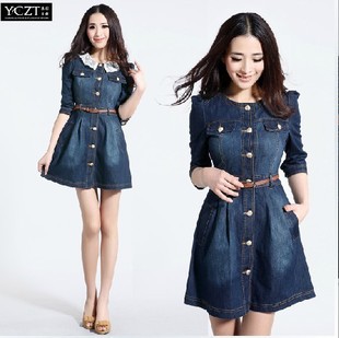 - 2013 Brand Newes!!!,Vintage Fashion Women's Denim Dresses ,Popular Lace Neck Ladies' Dress Casual workwear ,Free shipping