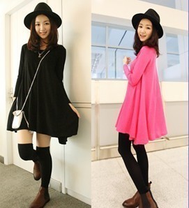 2013 british style sweep loose t-shirt basic skirt o-neck solid color upperwear