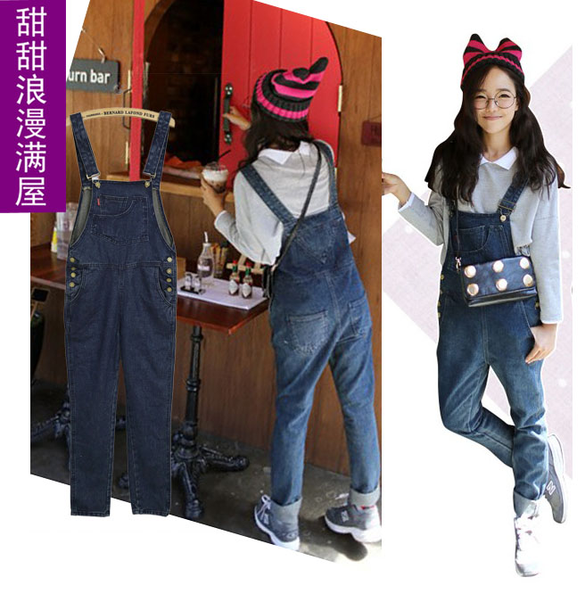 2013 c1609 casual all-match blue denim suspenders denim trousers bib pants