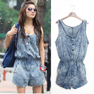 2013 c9629 irregular casual denim jumpsuit suspenders denim shorts high quality